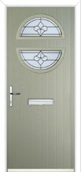 Circle Zinc/Brass Art Clarity Composite Front Door in Pebble Grey