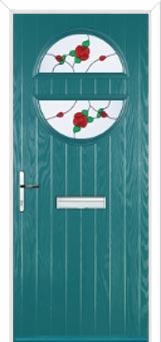 Circle English Rose Composite Front Door in Turquoise Blue