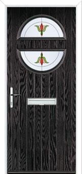 Circle Fleur Composite Front Door in Black Brown