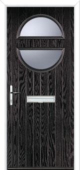 Circle Glazed Composite Front Door in Black Brown