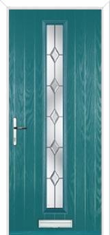 Cottage Long (centre) Crystal Diamond Composite Front Door in Turquoise Blue