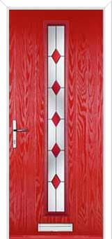 Cottage Long (centre) Drop Diamond Composite Front Door in Poppy Red