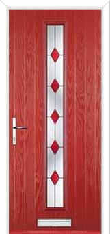 Cottage Long (centre) Drop Diamond Composite Front Door in Red