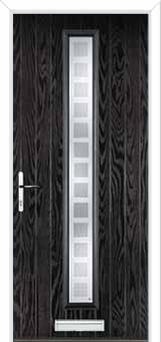 Cottage Long (centre) Etched Squares Composite Front Door in Black Brown