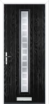 Cottage Long (centre) Etched Squares Composite Front Door in Black