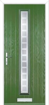 Cottage Long (centre) Etched Squares Composite Front Door in Fern Green