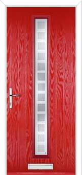 Cottage Long (centre) Etched Squares Composite Front Door in Poppy Red