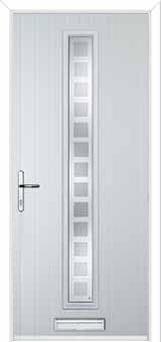 Cottage Long (centre) Etched Squares Composite Front Door in White