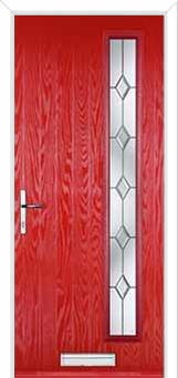 Cottage Long (off set) Crystal Diamond Composite Front Door in Poppy Red