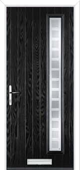 Cottage Long (off set) Etched Squares Composite Front Door in Black