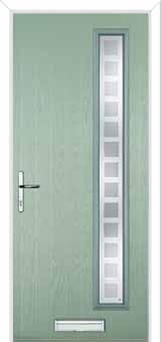 Cottage Long (off set) Etched Squares Composite Front Door in Chartwell Green