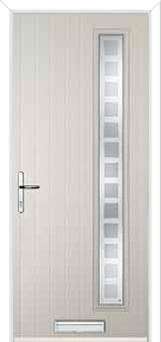 Cottage Long (off set) Etched Squares Composite Front Door in Cream