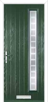 Cottage Long (off set) Etched Squares Composite Front Door in Green