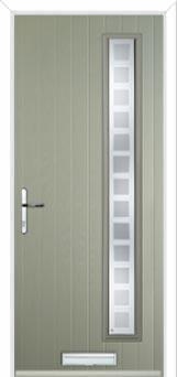 Cottage Long (off set) Etched Squares Composite Front Door in Pebble Grey