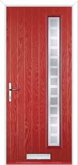 Cottage Long (off set) Etched Squares Composite Front Door in Red