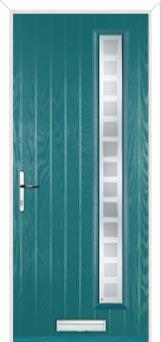 Cottage Long (off set) Etched Squares Composite Front Door in Turquoise Blue