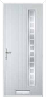 Cottage Long (off set) Etched Squares Composite Front Door in White