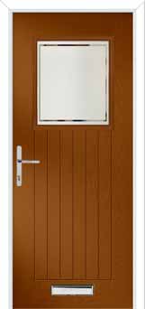 Merion Farmhouse Victorian Border Composite Front Door in Oak