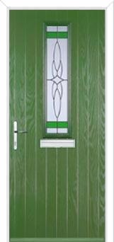 Mid Square (centre) Crystal Harmony Composite Front Door in Fern Green