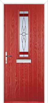 Mid Square (centre) Crystal Harmony Composite Front Door in Red