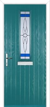 Mid Square (centre) Crystal Harmony Composite Front Door in Turquoise Blue