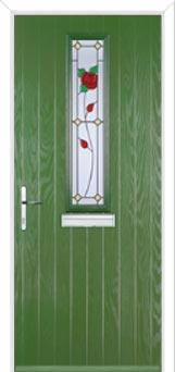 Mid Square (centre) English Rose Composite Front Door in Fern Green
