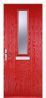 Mid Square (centre) Glazed Composite Front Door in Poppy Red