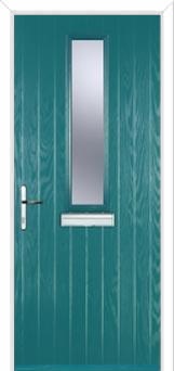 Mid Square (centre) Glazed Composite Front Door in Turquoise Blue