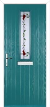 Mid Square (centre) Mackintosh Rose Composite Front Door in Turquoise Blue