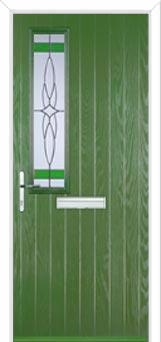 Mid Square (off set) Crystal Harmony Composite Front Door in Fern Green