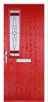 Mid Square (off set) Crystal Harmony Composite Front Door in Poppy Red