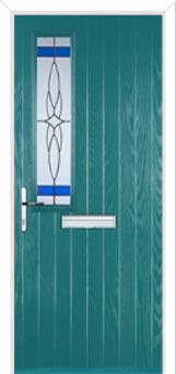 Mid Square (off set) Crystal Harmony Composite Front Door in Turquoise Blue