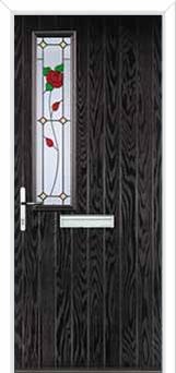 Mid Square (off set) English Rose Composite Front Door in Black Brown