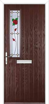 Mid Square (off set) English Rose Composite Front Door in Darkwood