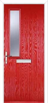 Mid Square (off set) Glazed Composite Front Door in Poppy Red