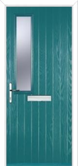 Mid Square (off set) Glazed Composite Front Door in Turquoise Blue