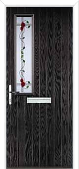 Mid Square (off set) Mackintosh Rose Composite Front Door in Black Brown