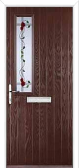 Mid Square (off set) Mackintosh Rose Composite Front Door in Darkwood