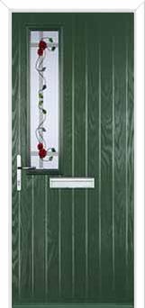 Mid Square (off set) Mackintosh Rose Composite Front Door in Green