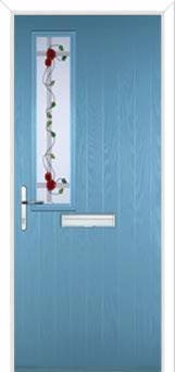 Mid Square (off set) Mackintosh Rose Composite Front Door in Pastel Blue