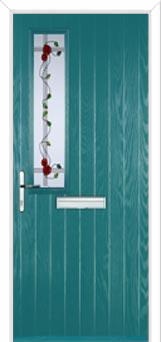 Mid Square (off set) Mackintosh Rose Composite Front Door in Turquoise Blue