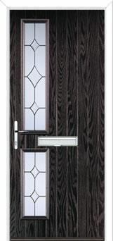 Twin Square Crystal Diamond Composite Front Door in Black Brown