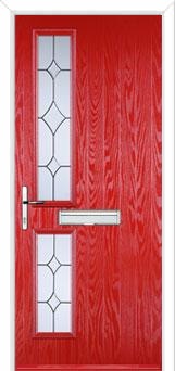 Twin Square Crystal Diamond Composite Front Door in Poppy Red