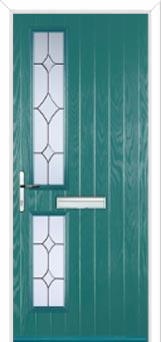 Twin Square Crystal Diamond Composite Front Door in Turquoise Blue