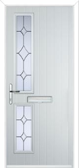 Twin Square Crystal Diamond Composite Front Door in White