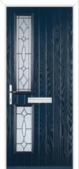 Twin Square Zinc/Brass Art Clarity Composite Front Door in Dark Blue