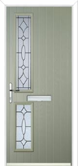 Twin Square Zinc/Brass Art Clarity Composite Front Door in Pebble Grey