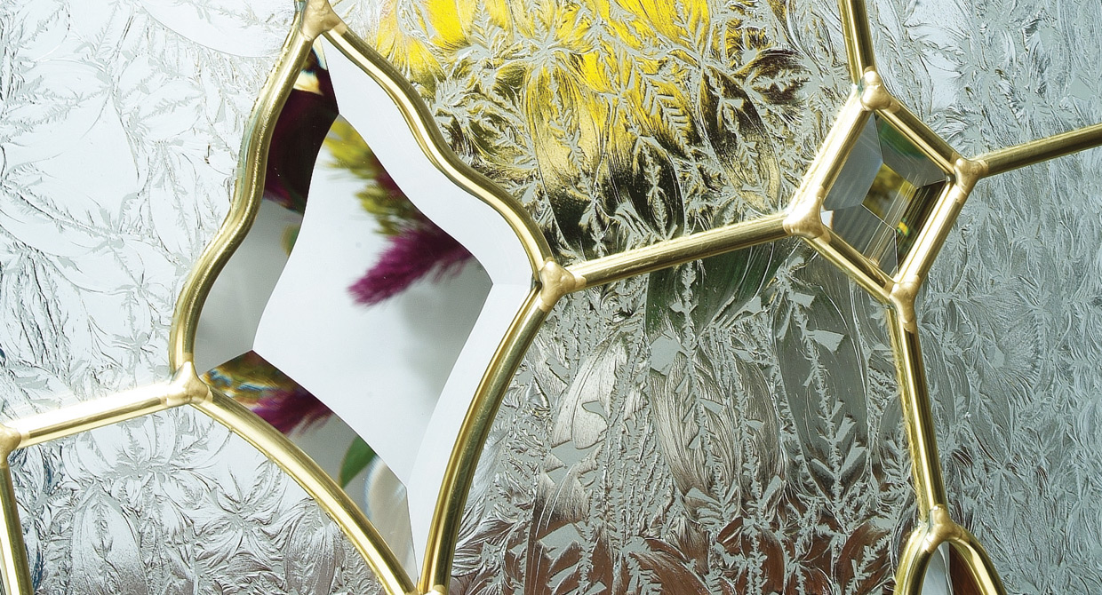 Close-up of Brass Art Clarity decorative composite door glass