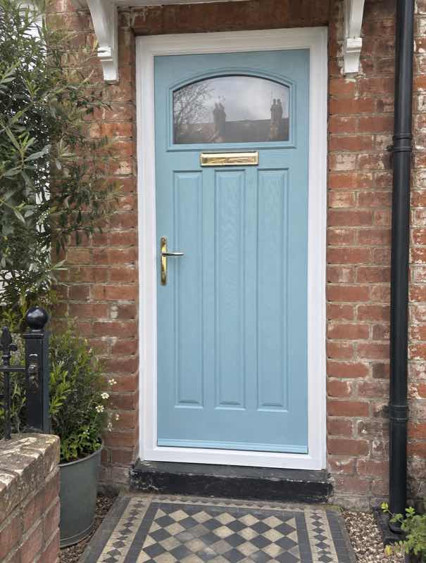 3 Panel 1 Square Glazed Composite Door in Duck Egg Blue