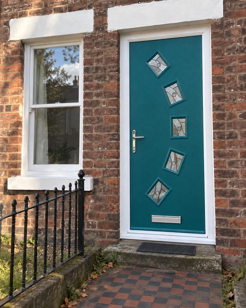 5 Square Curved Abstract Composite Front Door in Turquoise Blue